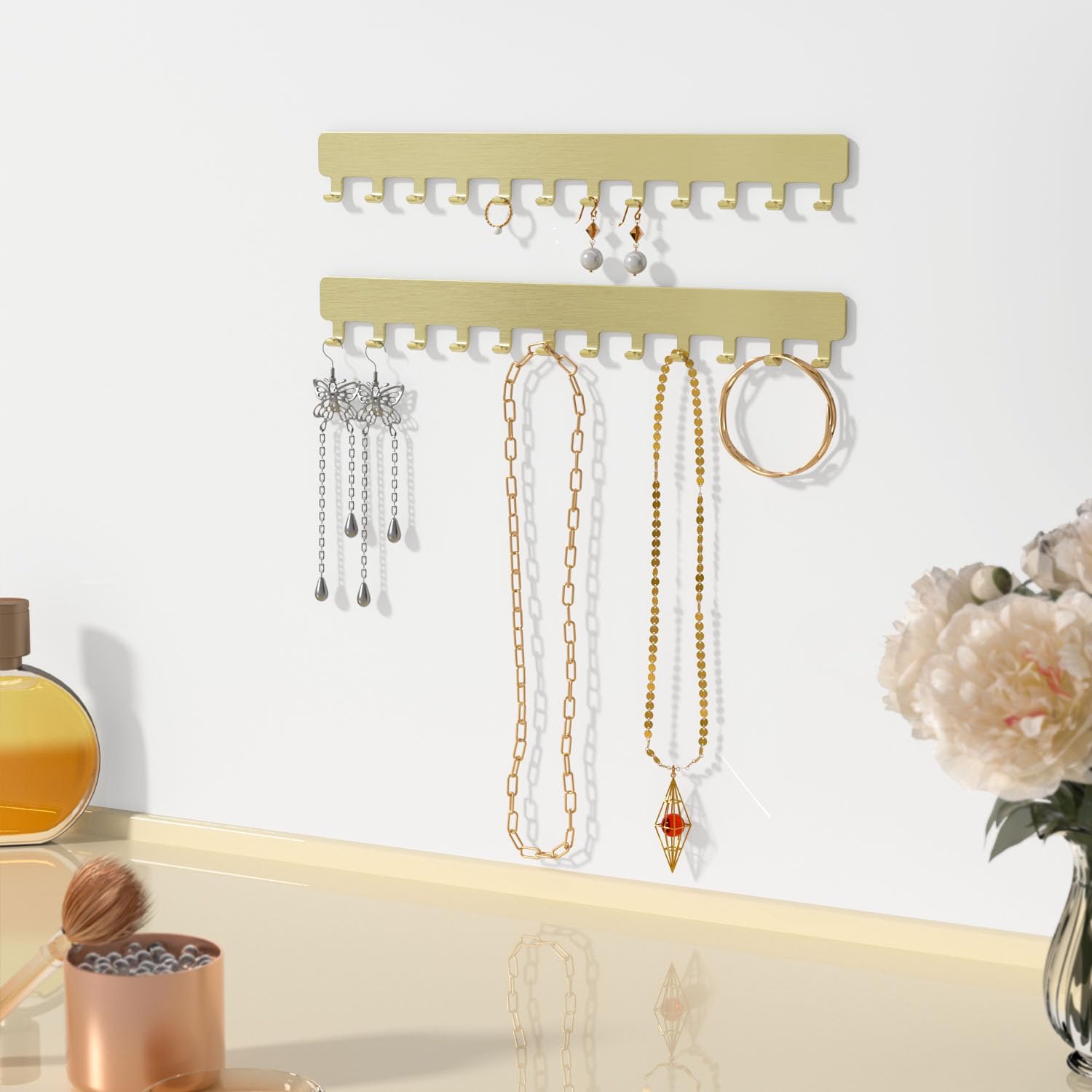 Lot de 2 porte-chaînes muraux pour bijoux - Organiseur de bijoux robuste pour colliers, bracelets et boucles d'oreilles - Solution peu encombrante - 2