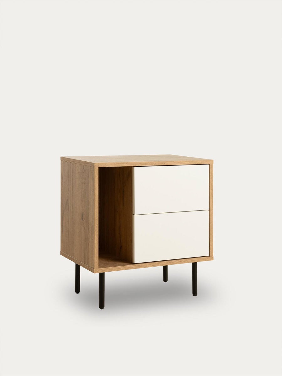 Zach mesa de cabeceira branco - natural 2 gavetas - Kenay Home 55cm x 52 cm x 35 cm - 4