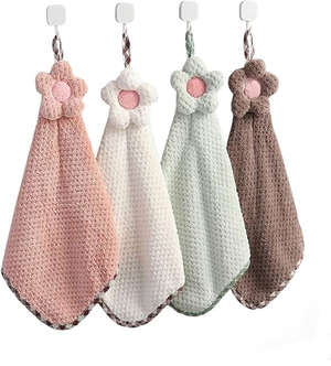 Confezione da 4 simpatici asciugamani da bagno, con passante per appenderlo, asciugamani per bambini con animali, in microfibra corallo pile assorbente, per cucina e bagno (5 pezzi