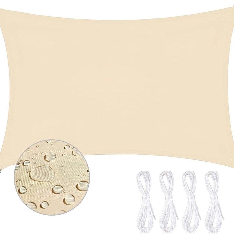 Wodoodporny żagiel przeciwsłoneczny w kształcie prostokąta, 2 x 3 m, ochrona UV 95%, na taras, do ogrodu i na balkon, kolor beżowy.