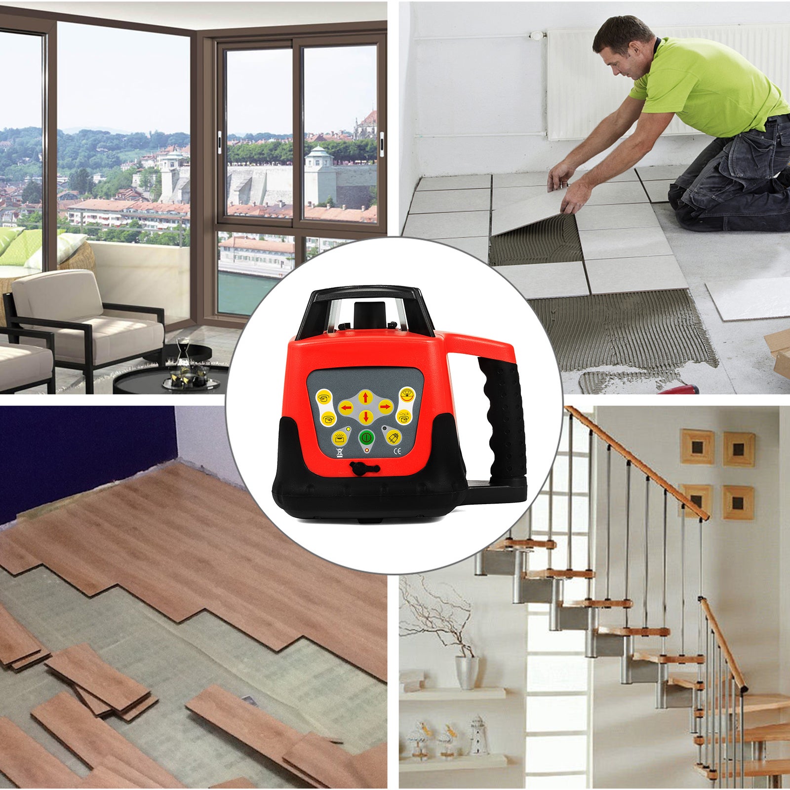 Livella Laser 360° VEVOR Autolivellante Rossa, Laser Rotante con Linee Orizzontali e Verticali, Portata 500 m per Cantiere Esterno - 7