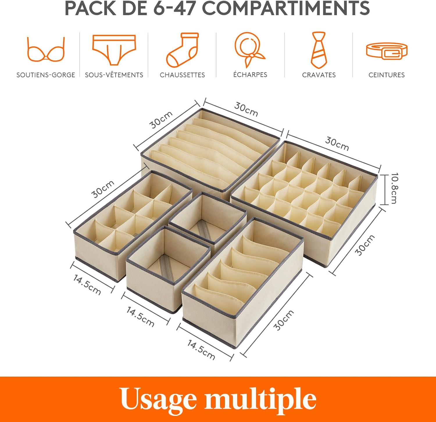 ACGrade Scatola organizer da parete a conchiglia per biancheria intima e calzini, organizer per la casa, per armadio, confezione da 3, bianco, 32 x