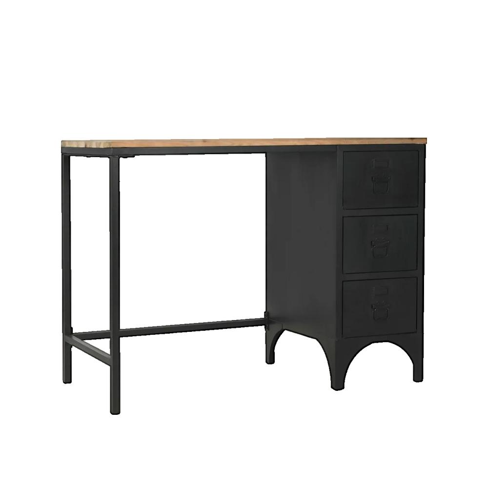 Biurko vidaxl z litego drewna świerkowego i stali 100x50x76 cm czarne z 3 szufladami