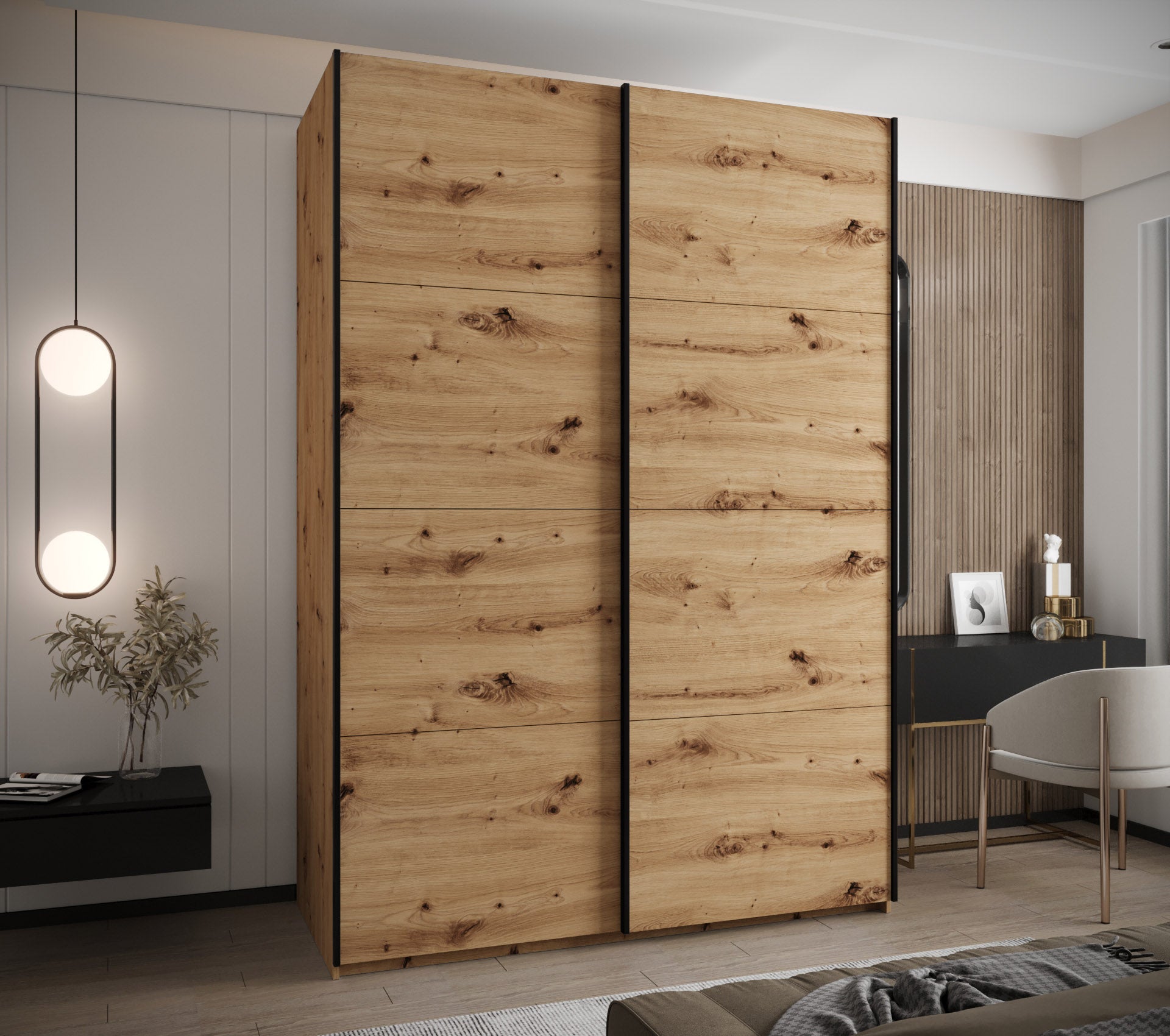 Szafa przesuwna wysoka Lux 1 170 x 64 x 245,5 cm artisan + artisan + u. czarny - Abiks Meble - 2
