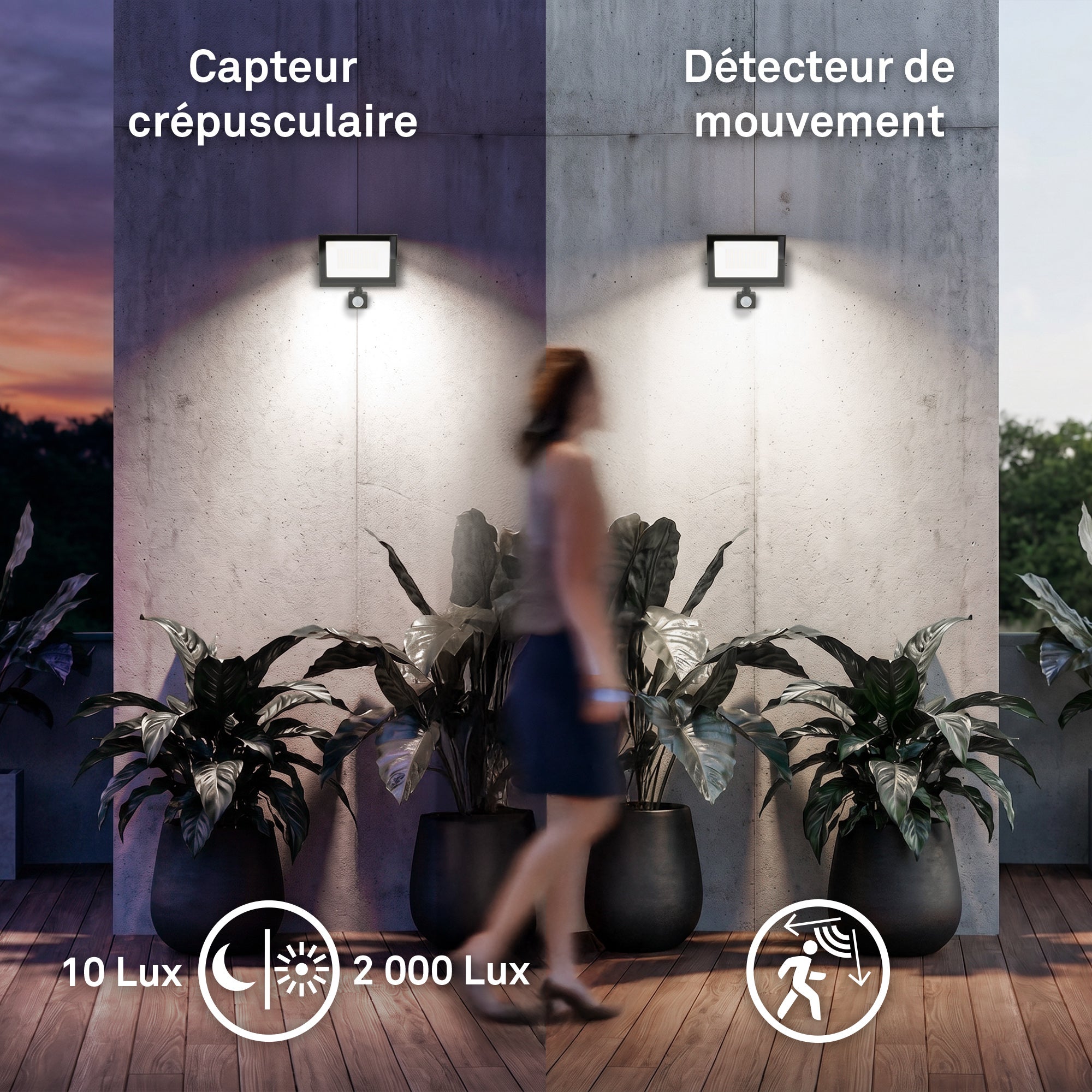 Projecteur LED - IP65 - Noir - 50W - 4500lm - 4000K - Détecteur de mouvement & capteur crépusculaire - 175×40×210mm - Briloner - 6