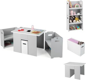 Set Tavolo E Sedie 4 In 1 Per Bambini COSTWAY - Doppia Faccia Lavagna/gessetti, Con Scaffali E Contenitori, Salvaspazio