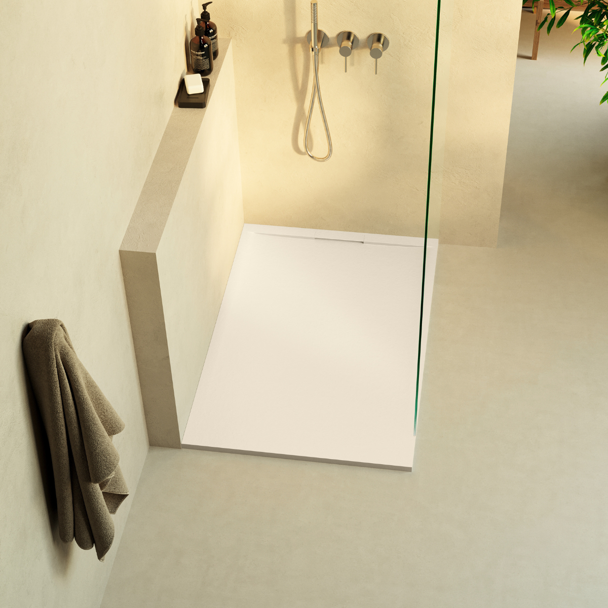 Receveur de douche 140x80 extra-plat Beige en résine minérale antidérapant effet ardoise - Ragnar LAVABERG - 2