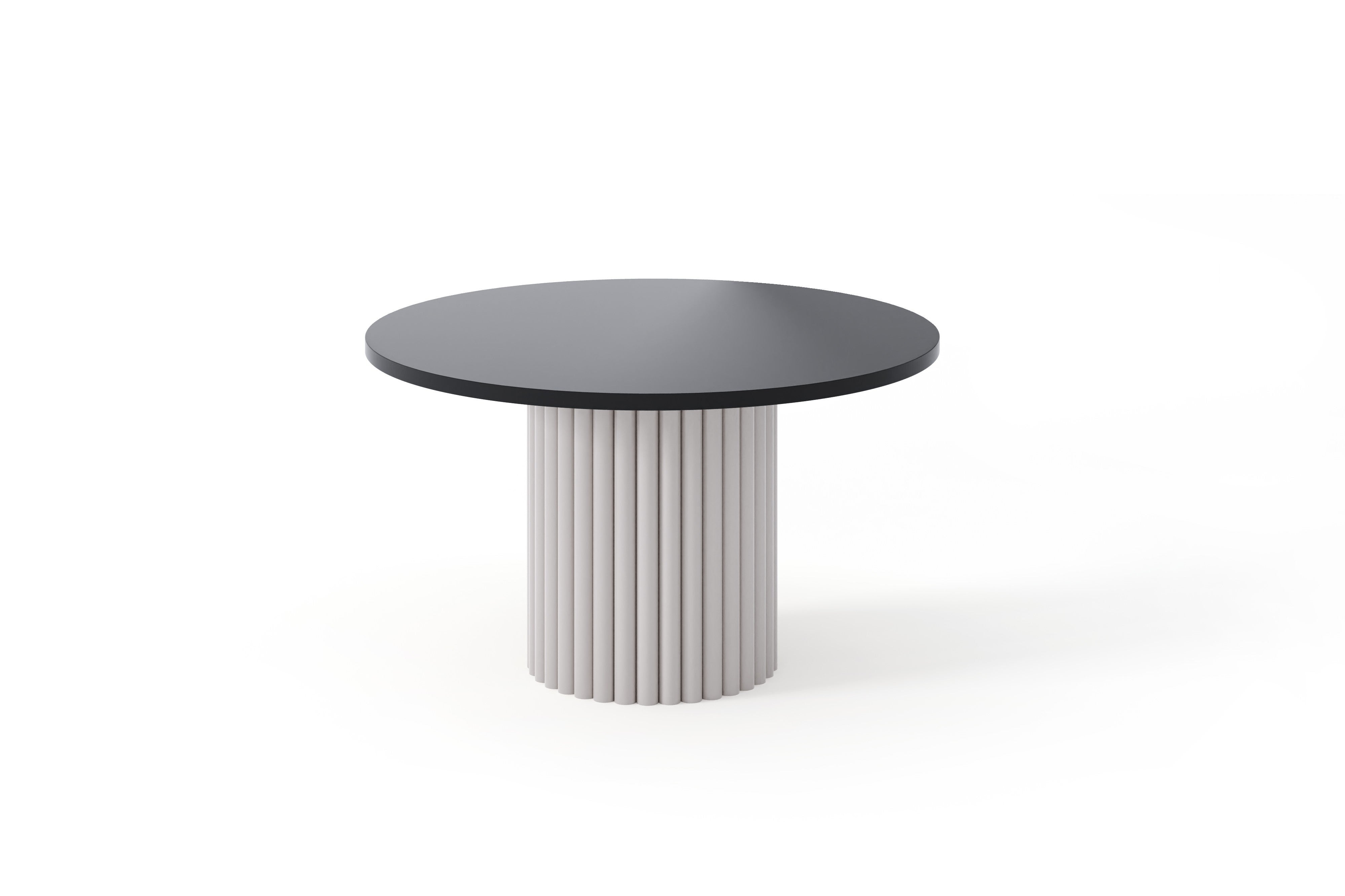 Stolik VIRELO z Kaszmirową Podstawą i Kontrastowym Czarnym Blatem – Elegancja do Wnętrz Premium