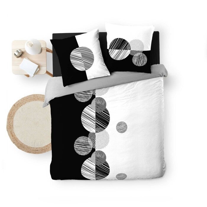 Housse de Couette 260 x 240 cm + 2 Taies – 100 % Coton 57 Fils – Stormi Noir & Blanc - 5