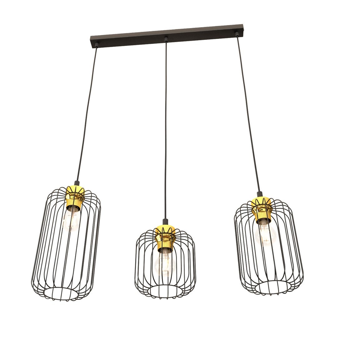 Lampa wisząca Vander czarno-złota 3xE27x15W industrialna wym: 140 x 60 x 16 cm metal Emibig