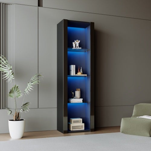Vitrine Noire Brillante Avec éclairage LED, 3 Compartiments En Verre 55 X 38 X 166 Cm Vitrine Meuble Haut Meuble De Rangement 97640209
