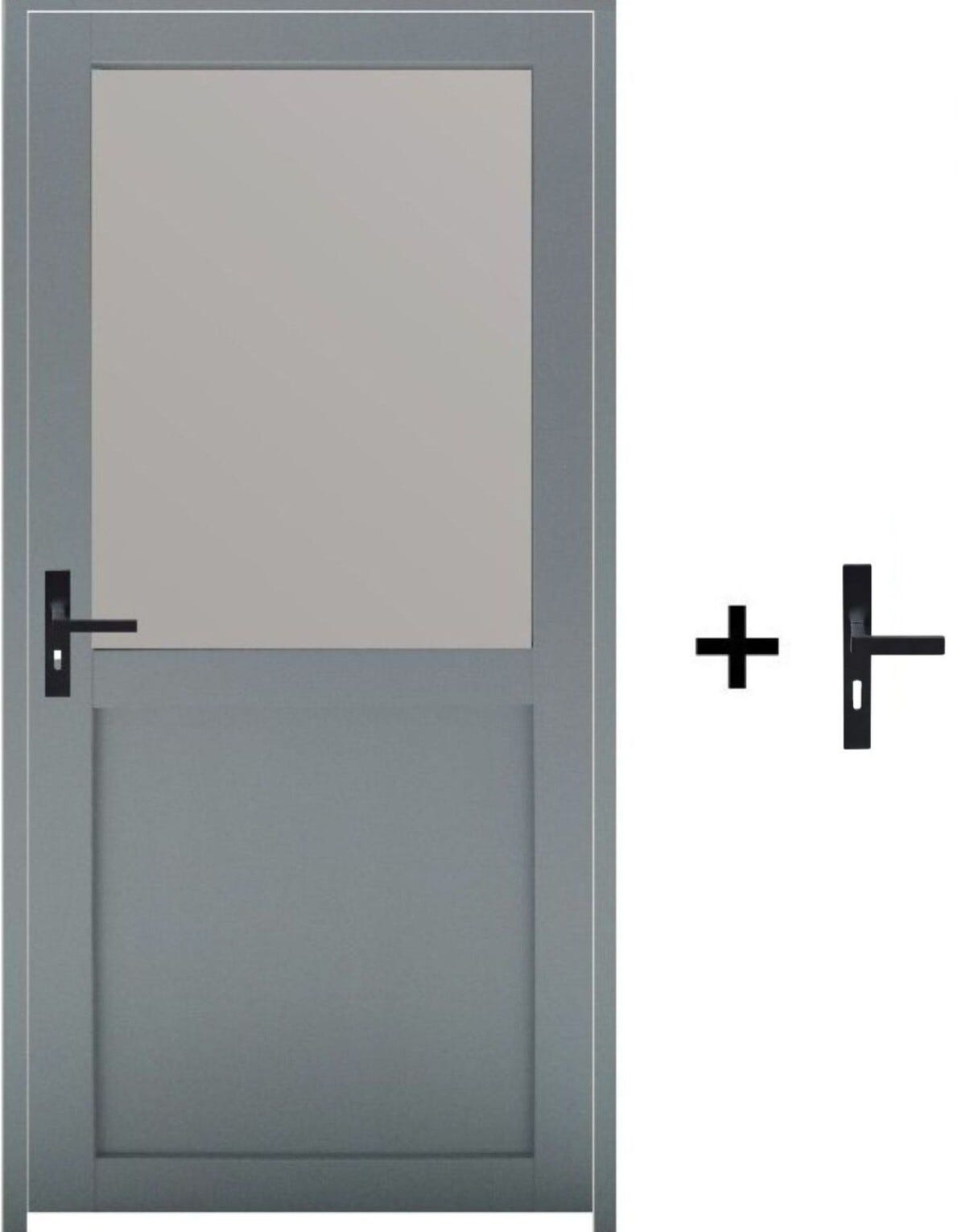 Bloc Porte Athena Ral7035 Vitrée H204 X L83 Poussant Droite Côte ...