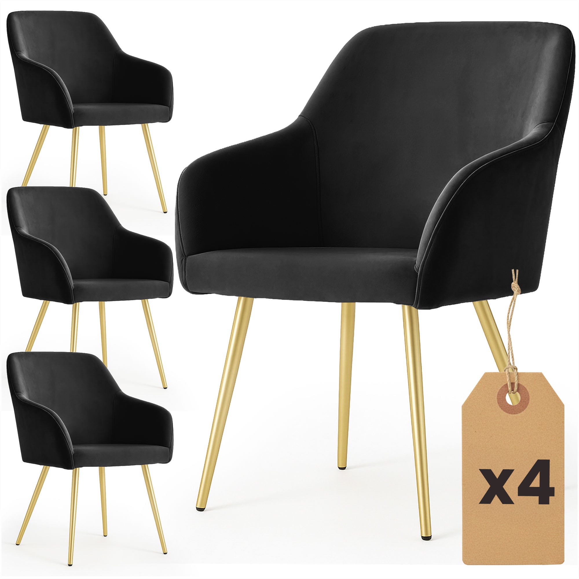 4x Welurowe krzesło tapicerowane gładkie Czarne ESTELLE Złote nogi