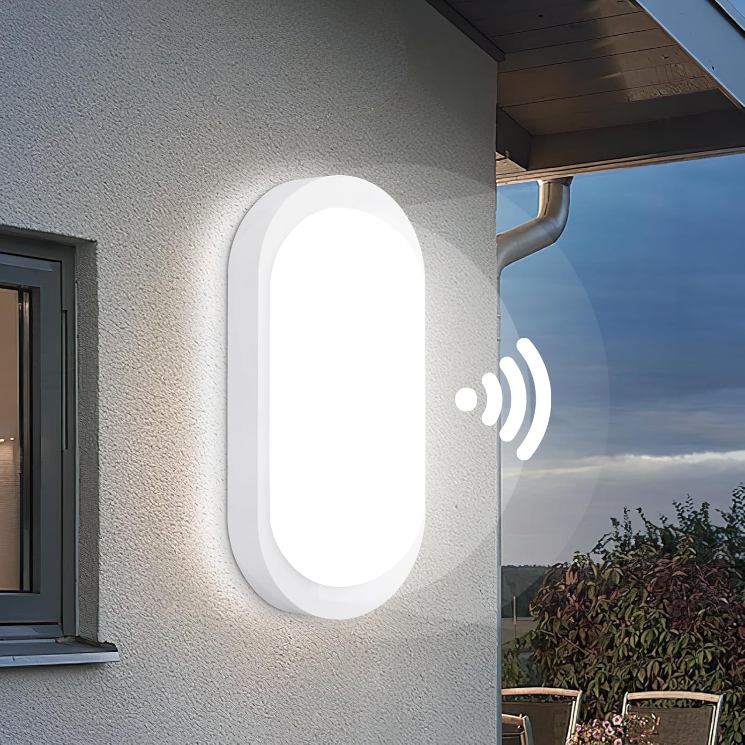 LOVHAUS Zewnętrzny reflektor ścienny LED z czujnikiem ruchu IP65, 12 W, lampa ścienna LED z czujnikiem zmierzchu i świtu