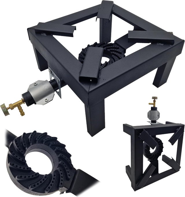 Fornello a gas per esterno fornelli da campeggio portatile fornellone ghisa bruciatore e metallo valvola inclusa passata pomodori marmellate 45x45