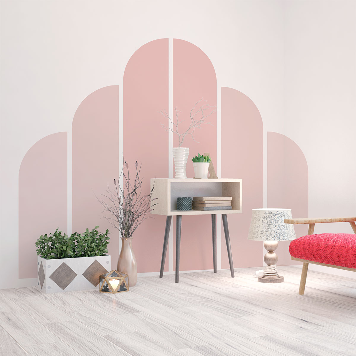 Papel pintado prepegado - arcos rosa empolvado - gigante - adhesivo pared - sticker revestimiento - xl-h180xl120cm