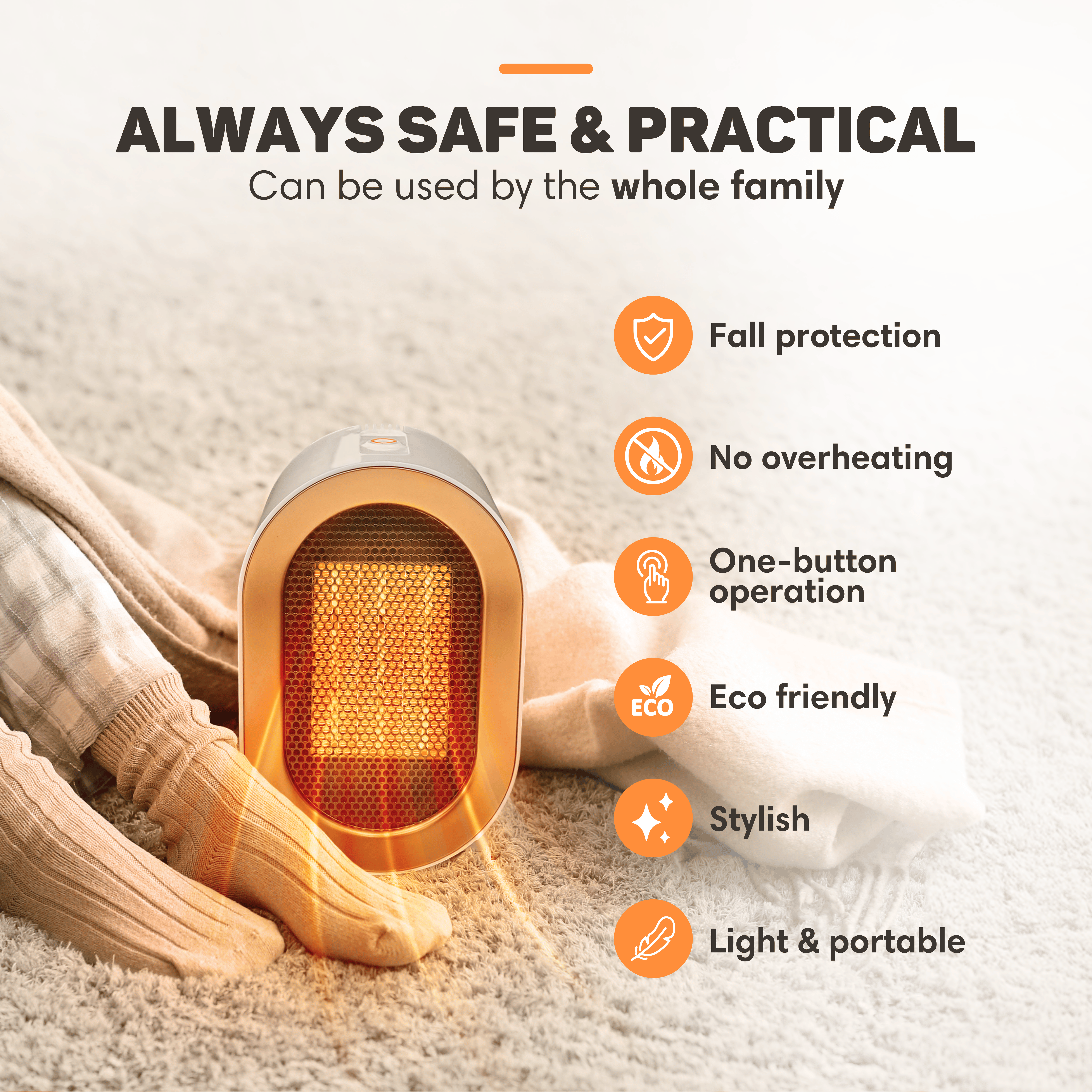 Radiateur Soufflant Vulpes Goods - Chauffage Électrique Pro - 2 Niveaux - 1200W - 7