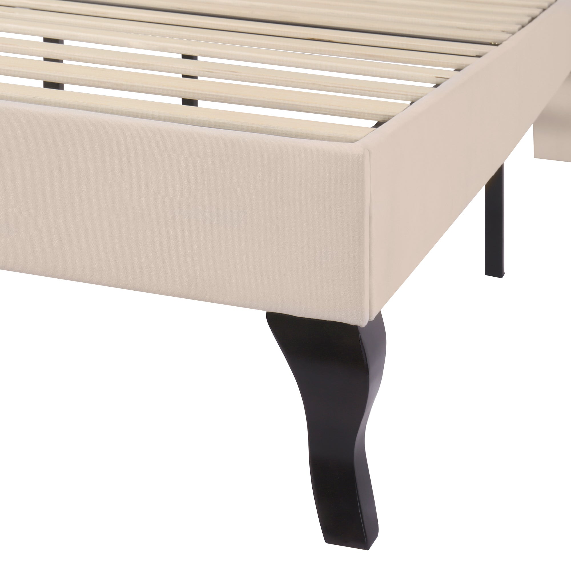 Lit Adulte Double 140x190 cm - Sommier à Lattes - Tête de Lit Réglable - Velours Beige (Sans Matelas) - 9