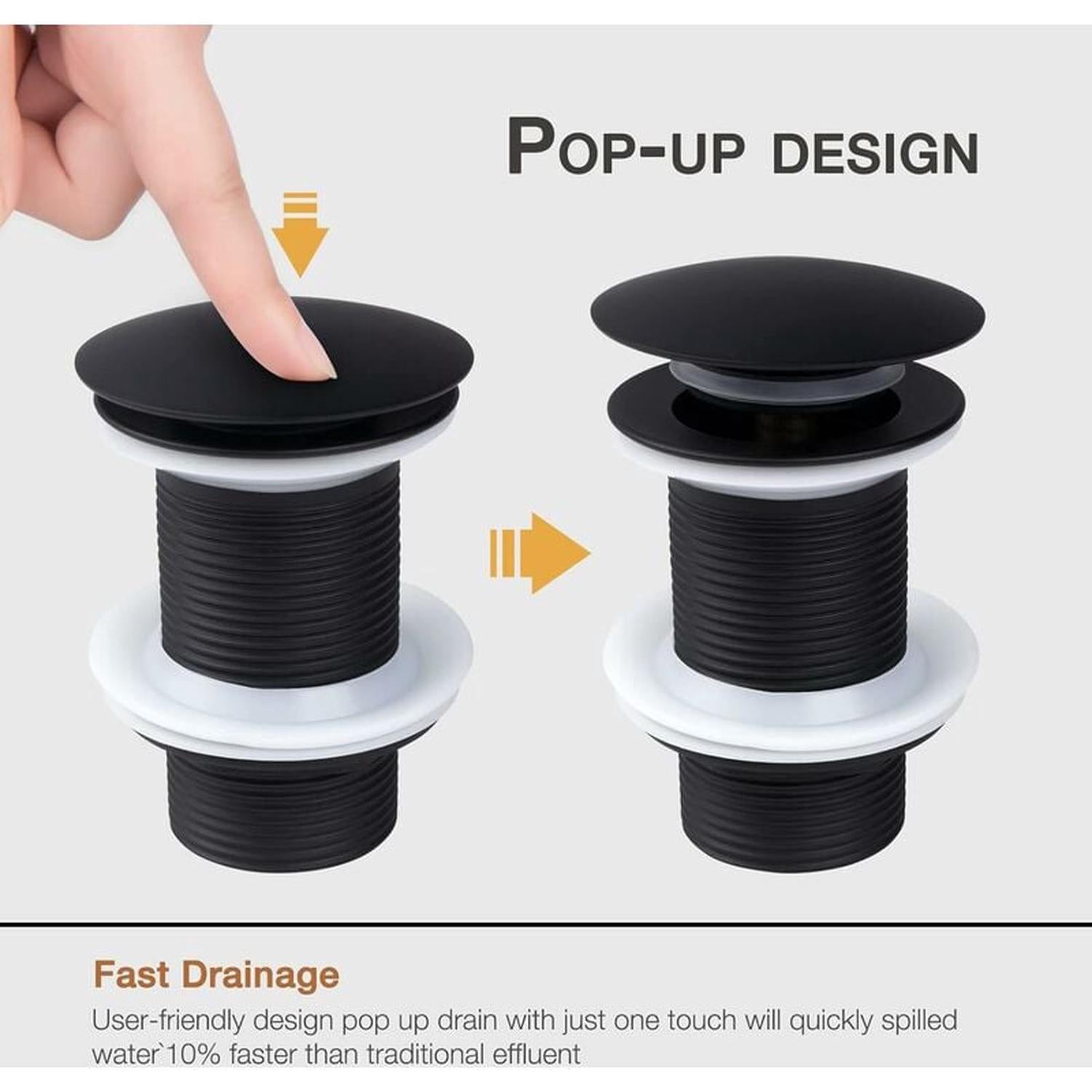 Bonde de Lavabo Noir Sans Trop Plein, Bonde de Lavabo Pop Up Noir Universelle, Bonde Pop Up Automatique pour Vasque a Poser - 3