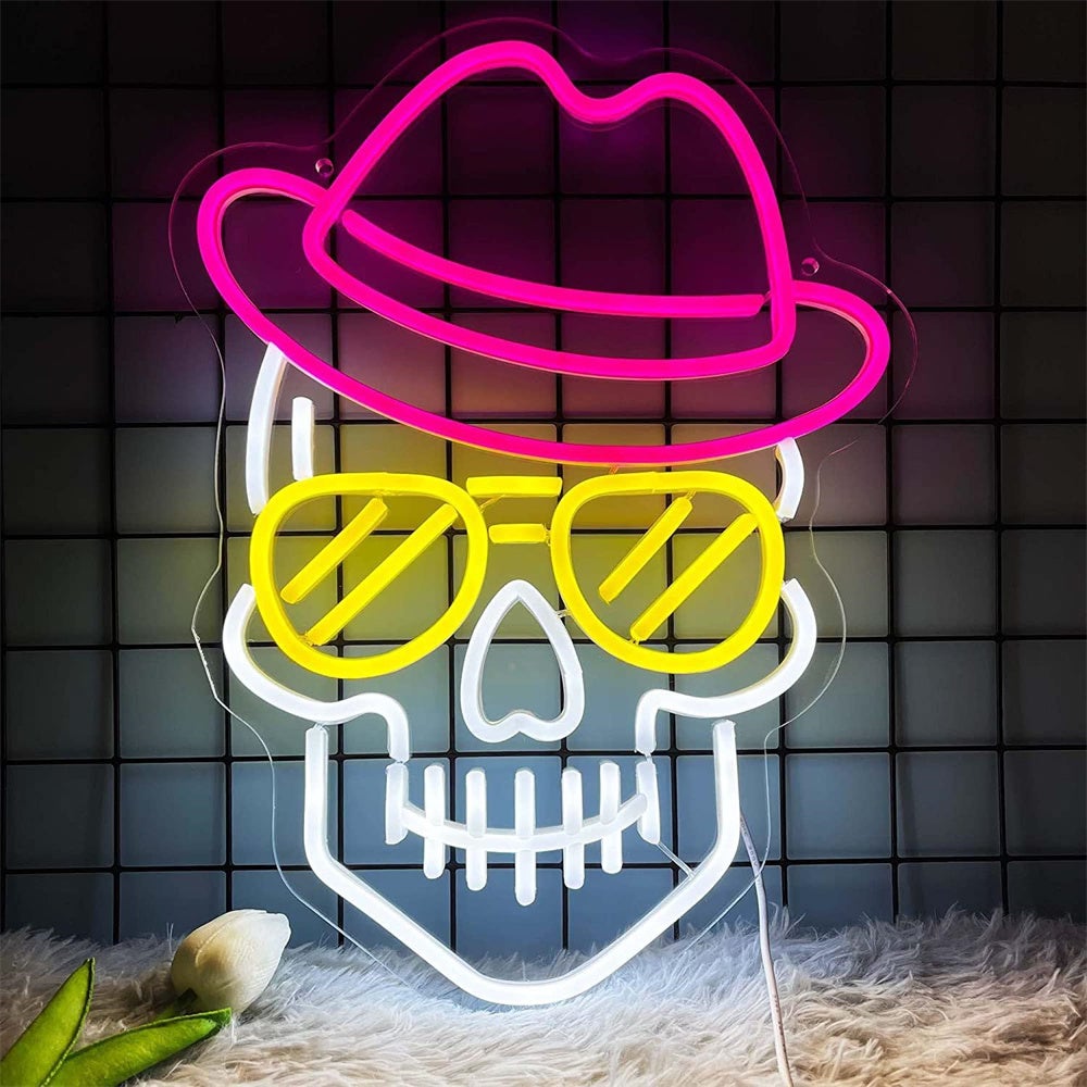Neon w kształcie czaszki, neon LED, neon Halloween 27X36CM, neon na ścianę do dekoracji pokoju i domu