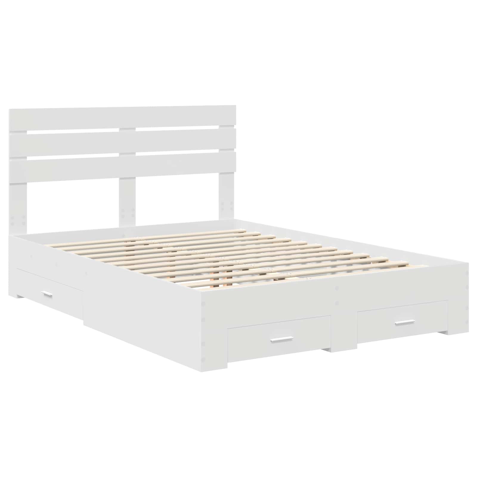 Cadre de lit avec tiroir, blanc, panneau de bois, pour la chambre, 160 × 200 cm - 4