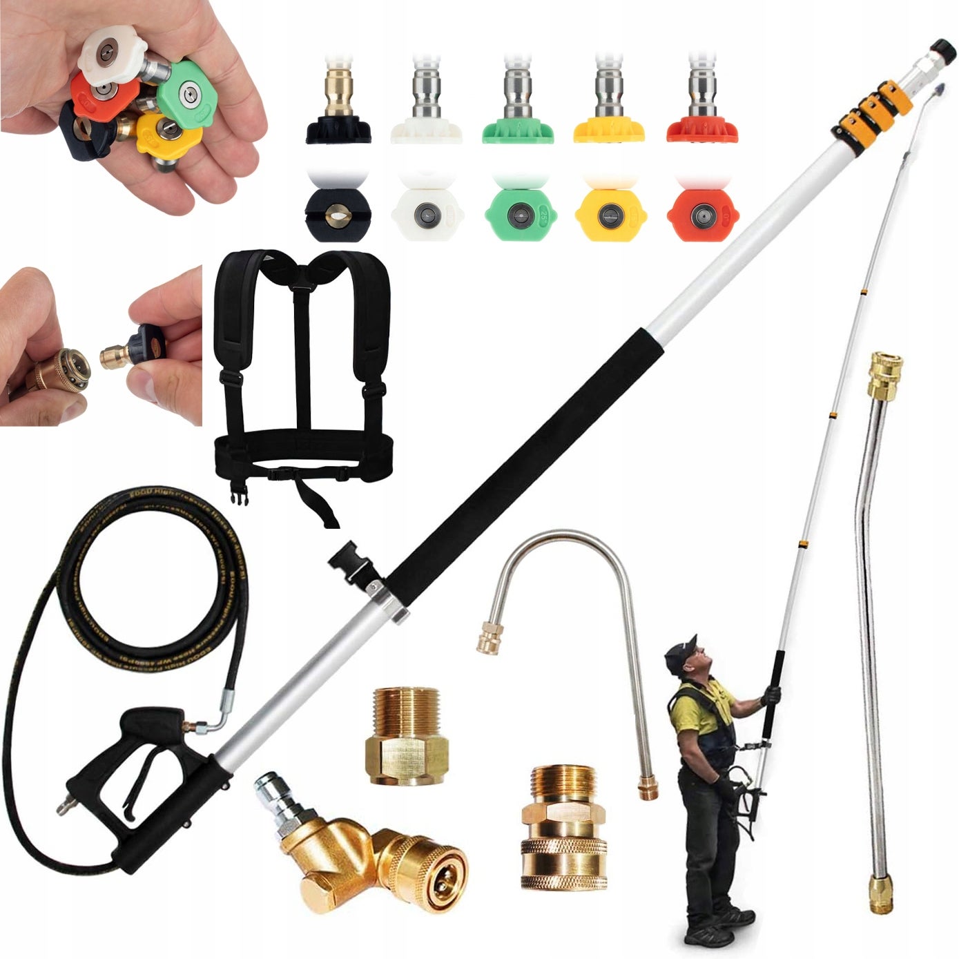 Rallonge Lance Nettoyeur Haute Pression URPIZY 4000 PSI - Connexion Rapide 6,35 Mm - 40 Cm En Acier Inoxydable