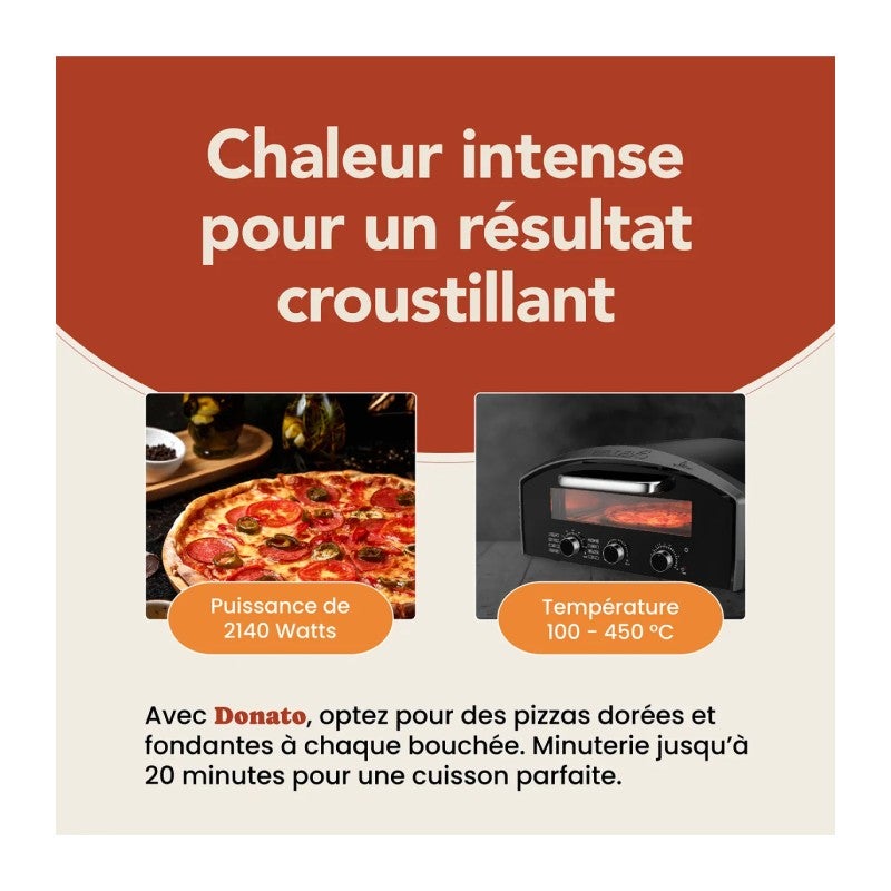 Four à pizza électrique BelDeko DONATO – 450°C, 2140W, cuisson 90 sec, 8 modes + manuel, pierre réfractaire - 8