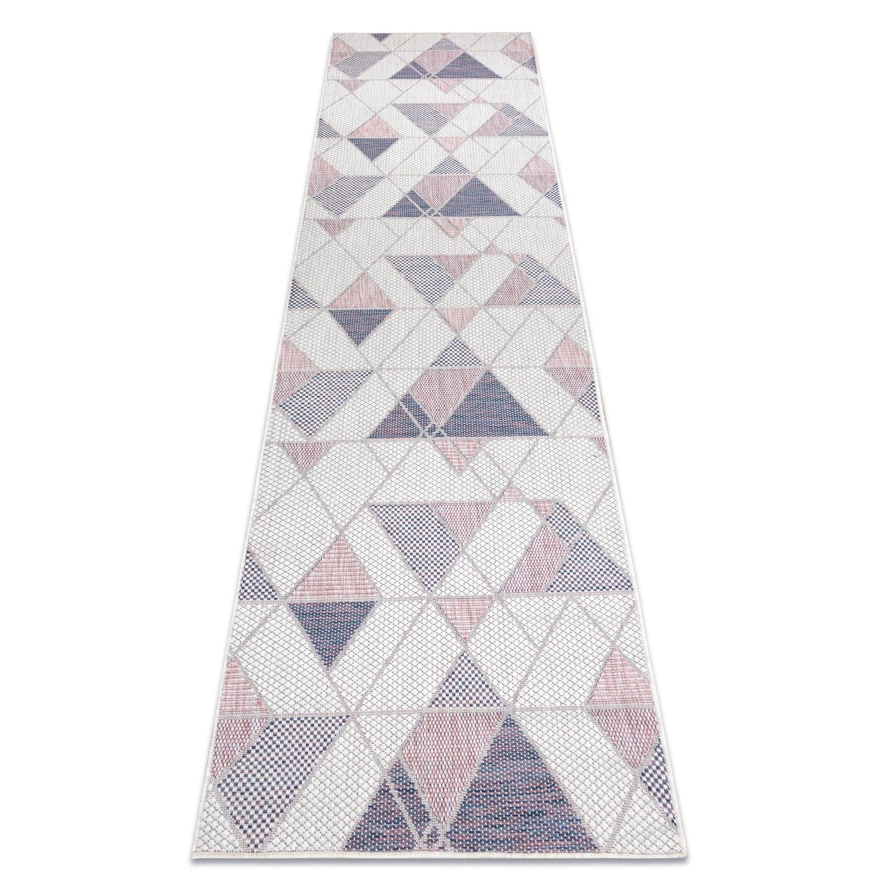 Dywan chodnik SZNURKOWY SIZAL SION Geometryczny, Trójkąty 3006 płaskie tkanie ecru / róż 80x250 cm