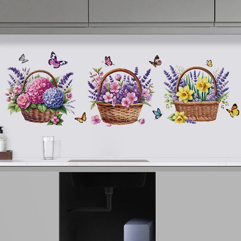 Autocollants Muraux Pot De Fleurs Et Papillons - Set De 3 Feuilles Pour Décoration Intérieure