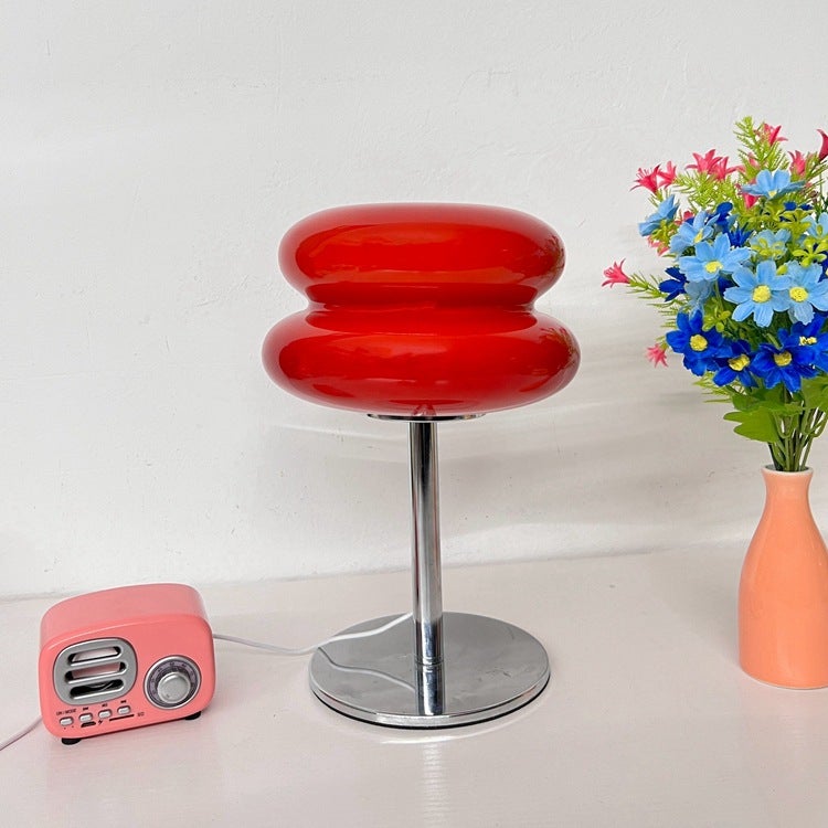Szklana lampka nocna Egg Pie Lamp Retro lampa biurkowa z pilotem i trybami kolorystycznymi Czerwona ładowalna lampa biurkowa
