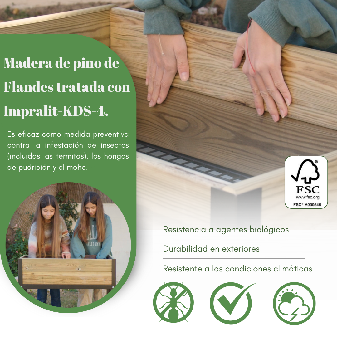 MI HUERTO URBAN - Huerto urbano, mesa de cultivo, Mod: Menta M | Dimensiones: HUERTO BAJO - Lar 900 x Anc 400 xAlt 380 mm, L | Color: Verde - 3