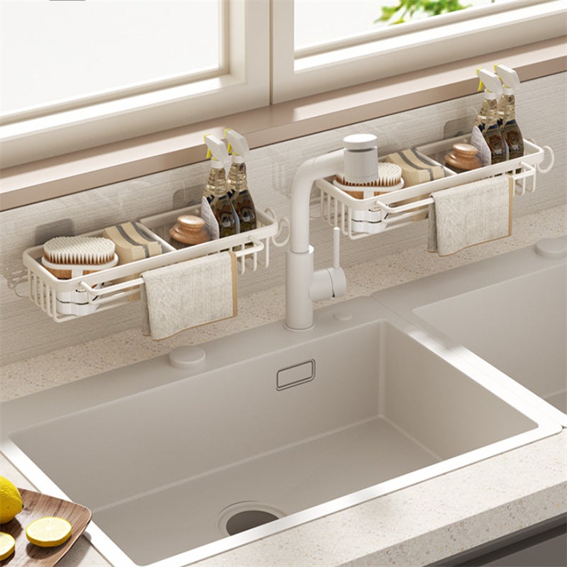 Étagère de cuisine noire sans perçage – Support évier compact 37,5×12×6 cm pour éponges, chiffons et lingettes, aluminium durable - 4