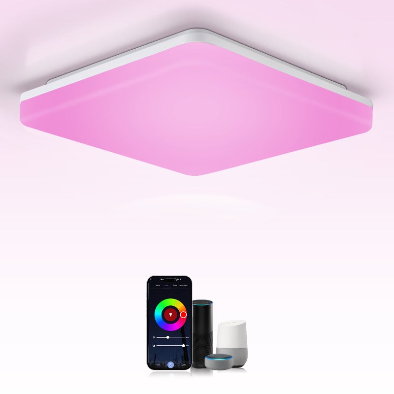 LOVHAUS Lampa Alexa, Inteligentna Lampa Sufitowa Regulowana RGB, 18W 1800LM, Lampa LED Sufitowa Kompatybilna z Alexa, Google Assistant i Aplikacją