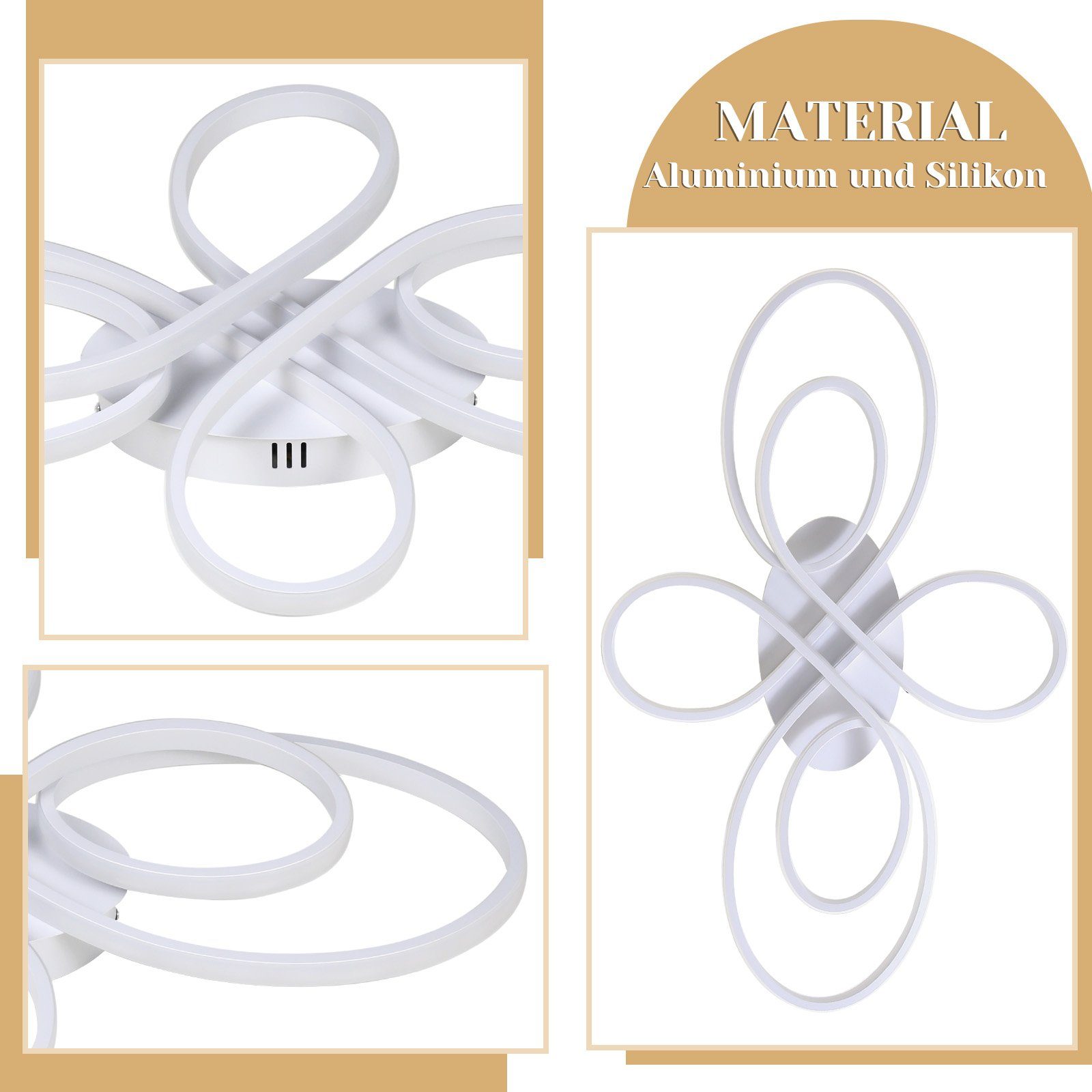 NETTLIFE Plafonnier LED Dimmable 80 cm Blanc 78 W Salon Design Moderne Chambre avec Télécommande Idéal pour Salle à Manger Bureau Cuisine - 7