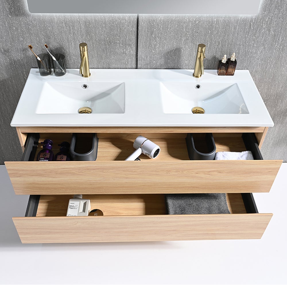 Meuble salle de bain double vasque 120cm bois naturel avec miroir LED LB-8331C - 6