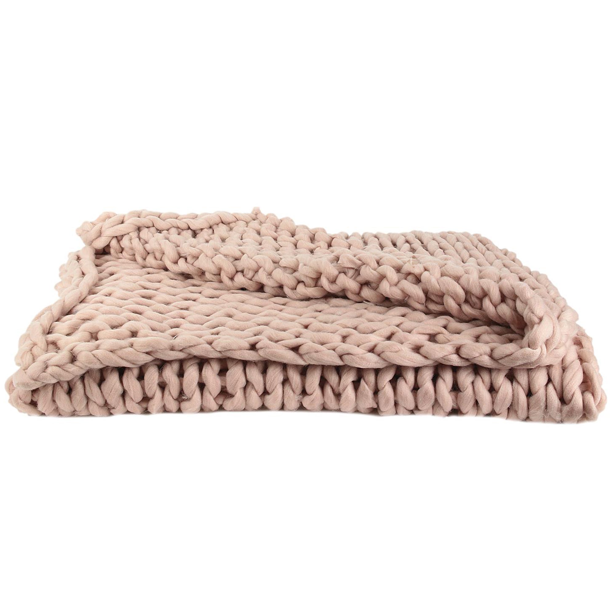 Plaid tricoté grosse maille 120x150 cm CHUNKY Rose - 2