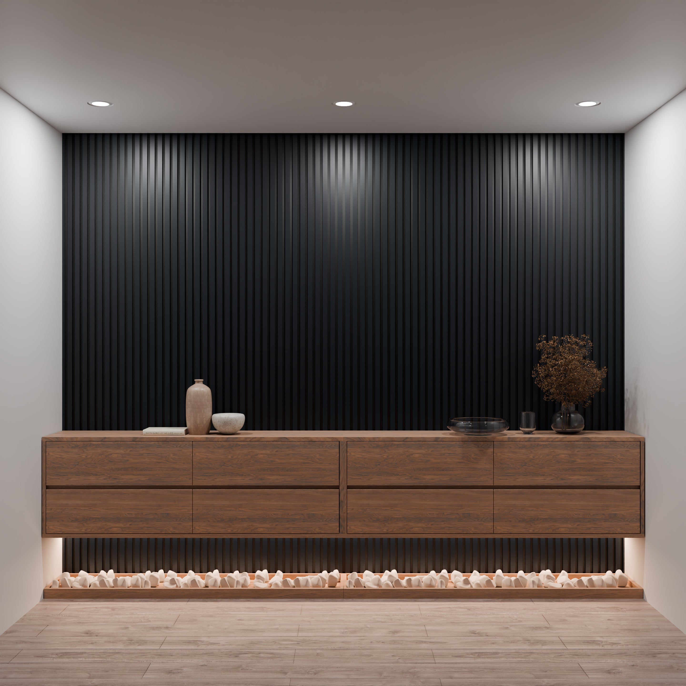 Lot 4 pièces - Panneau Acoustique - Noir Mat - Feutrine Noir - 240x60x1.1cm - 2