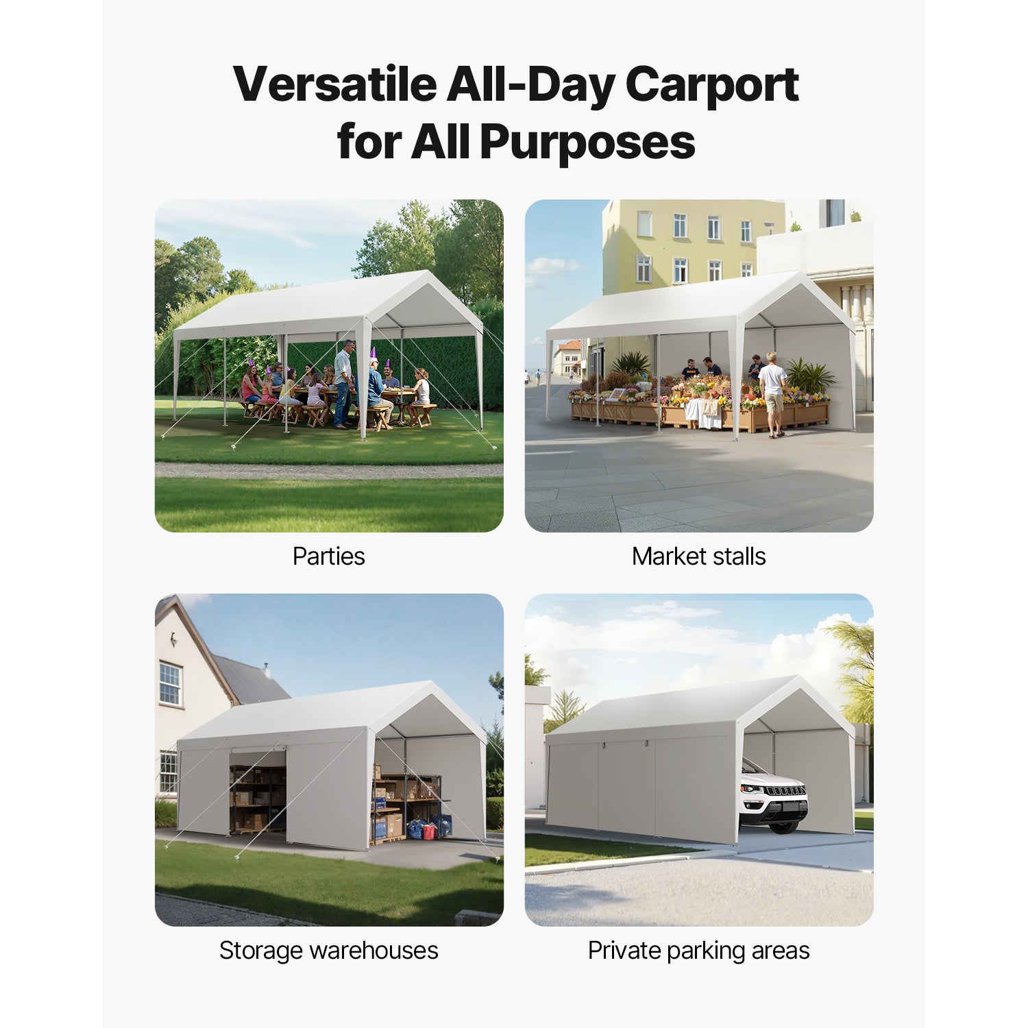 Tente Garage SucceBuy 3,65 x 6,09 m, Carport Abri de Voiture Exterieur avec Parois Laterales Amovibles et Portes, Resistant aux UV et a lEau - 3
