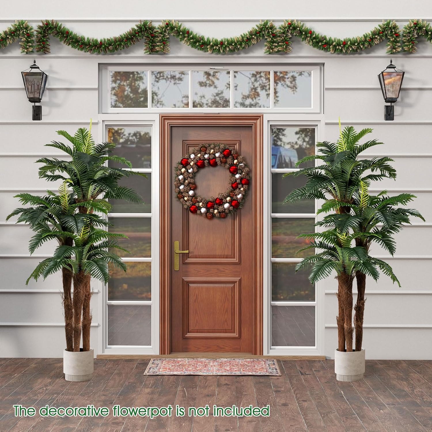 Conjunto de 2 Palmeiras Artificiais, Altura 1,9 m, Planta Tropical Artificial com 45 + 3 Folhas Ajustáveis, 3 Baús e Vaso de Flores, Planta Artificial - 5