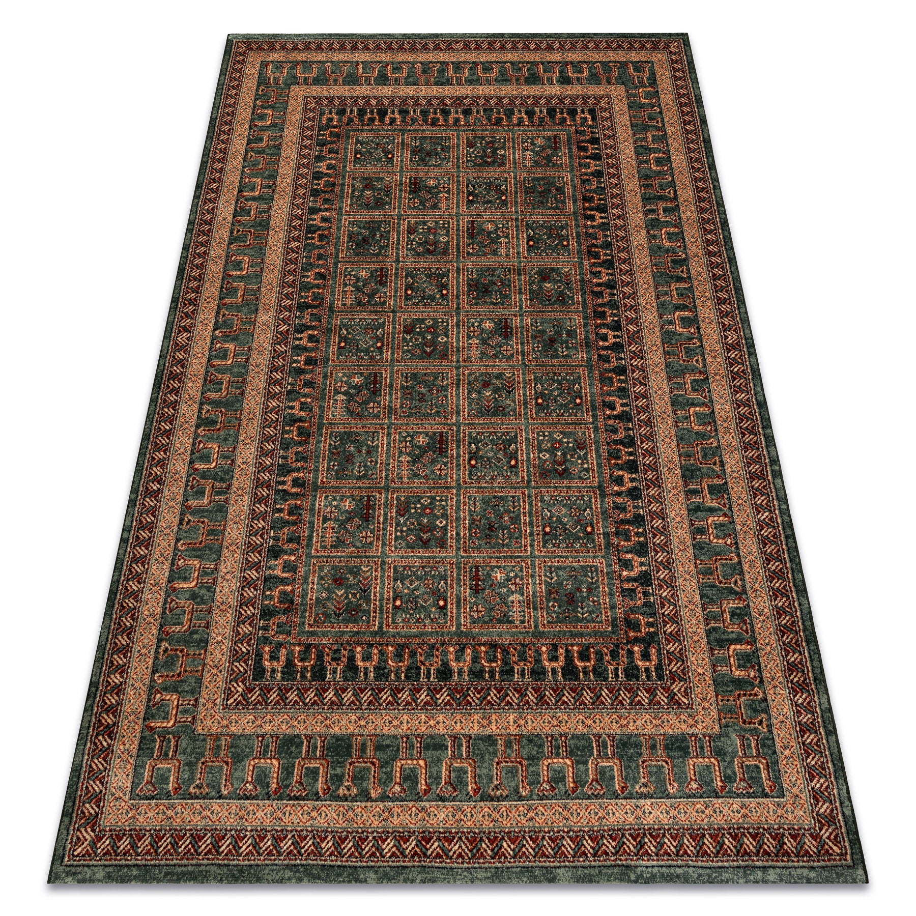 Dywan wełniany KASHQAI 4349 400 orientalny, ramka zielony 120x170 cm