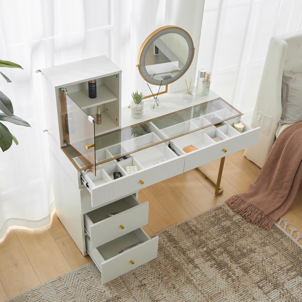 Coiffeuse avec miroir en MDF Blanc H. 115 x l. 45 x P. 120 cm - 2