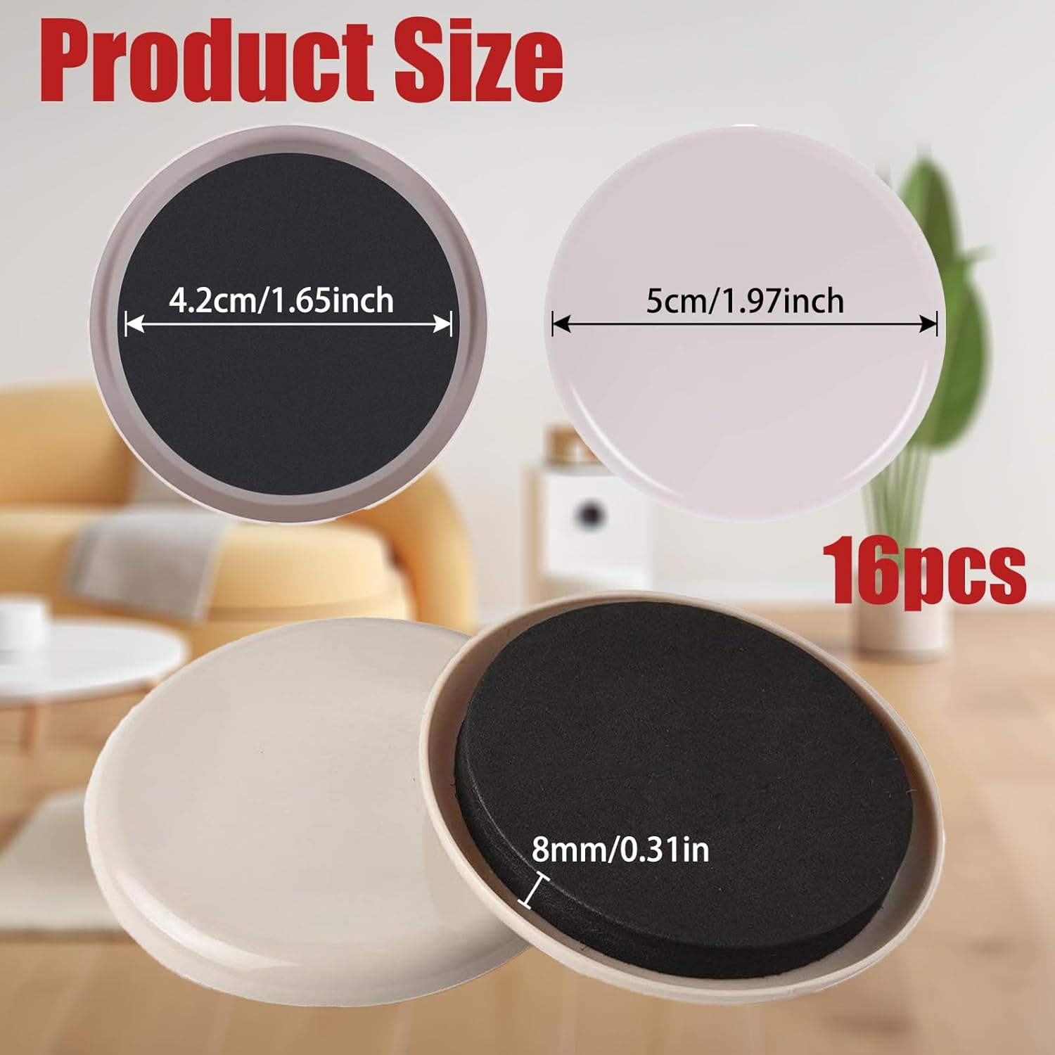 (Rond 5cm) Jeu de 16 pièces,Patins pour Meubles Téflon Auto,Patins Glisseurs pour Meubles,pour déplacer des Meubles Lourds,Protège Le Sol et Les Meu - 4