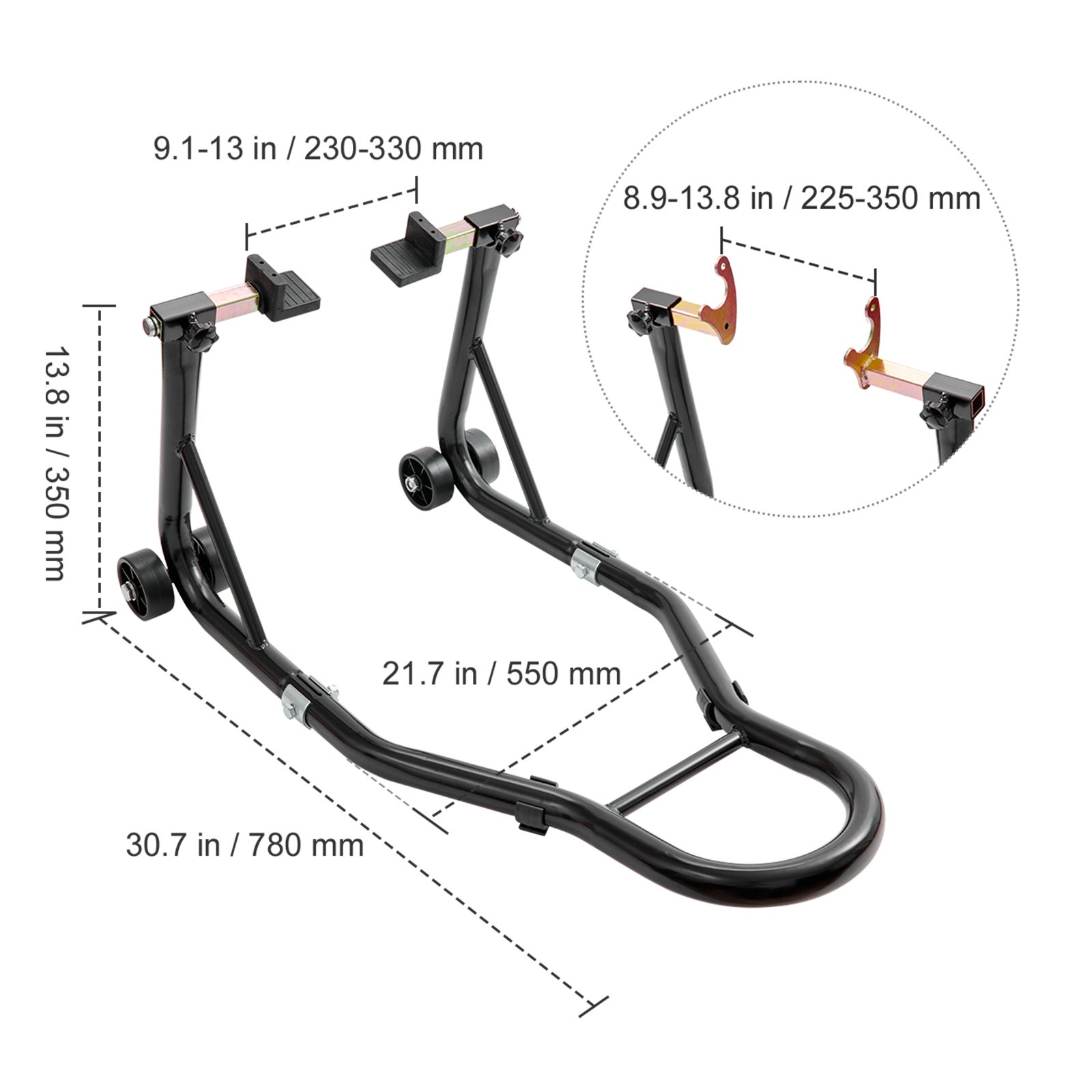 Suporte para roda traseira moto,SucceBuy capacidade 390 kg,robusto com bobinas garfo em U + L,macaco para levantamento para Suzuki,Yamaha,preto - 2