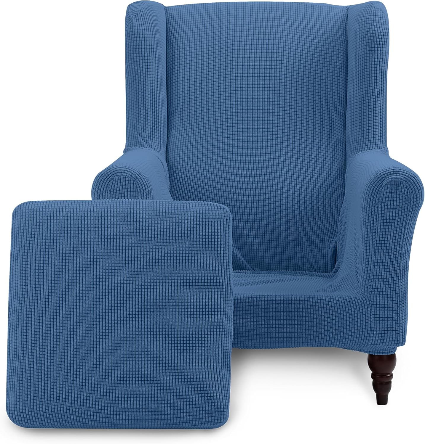 (Denim Blue) Pokrowiec na fotel z uszakami, antypoślizgowy pokrowiec z tkaniny żakardowej z elastycznym spodem, zmywalny ochraniacz na meble do salon