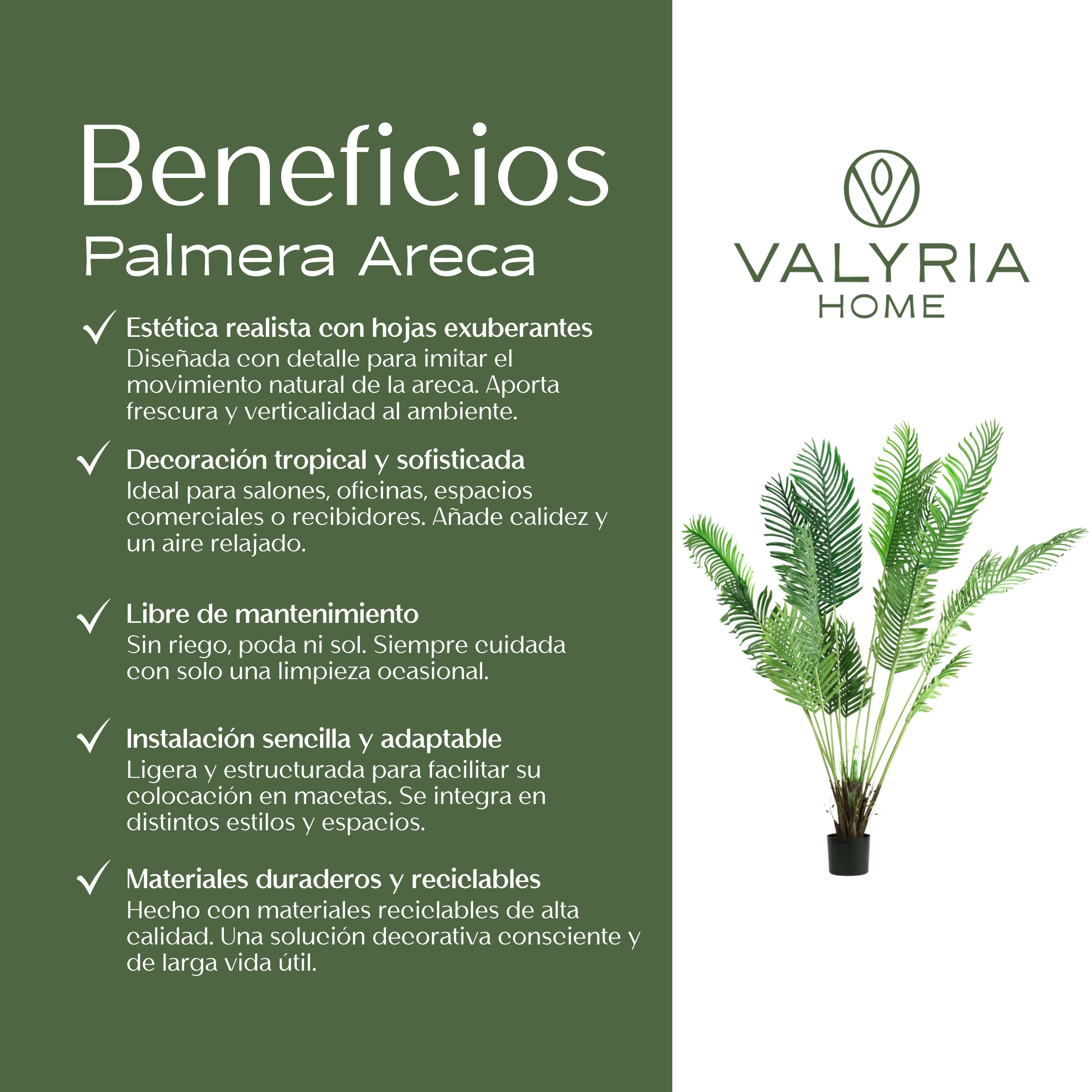 Palmera Artificial Areca 70 cm – Árbol Decorativo Compacto - Planta Artificial Valyria Home - 3