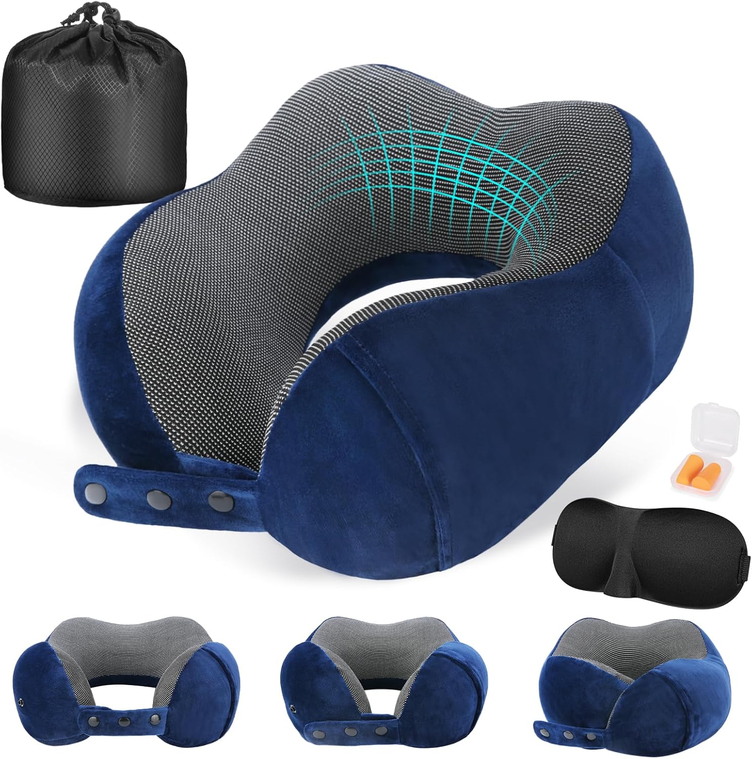 Cuscino Da Viaggio Memory Foam Con Set Completo – Coperta, Mascherina, Tappi E Borsa, Ergonomico 360°