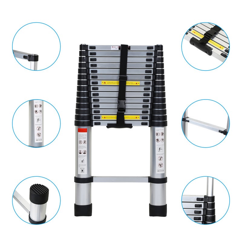 Echelle télescopique Aluminium Echelle multi-usage 2.6M Stabil Aluminium Echelle double jusqu'à 150kg Argent avec crochet - 7