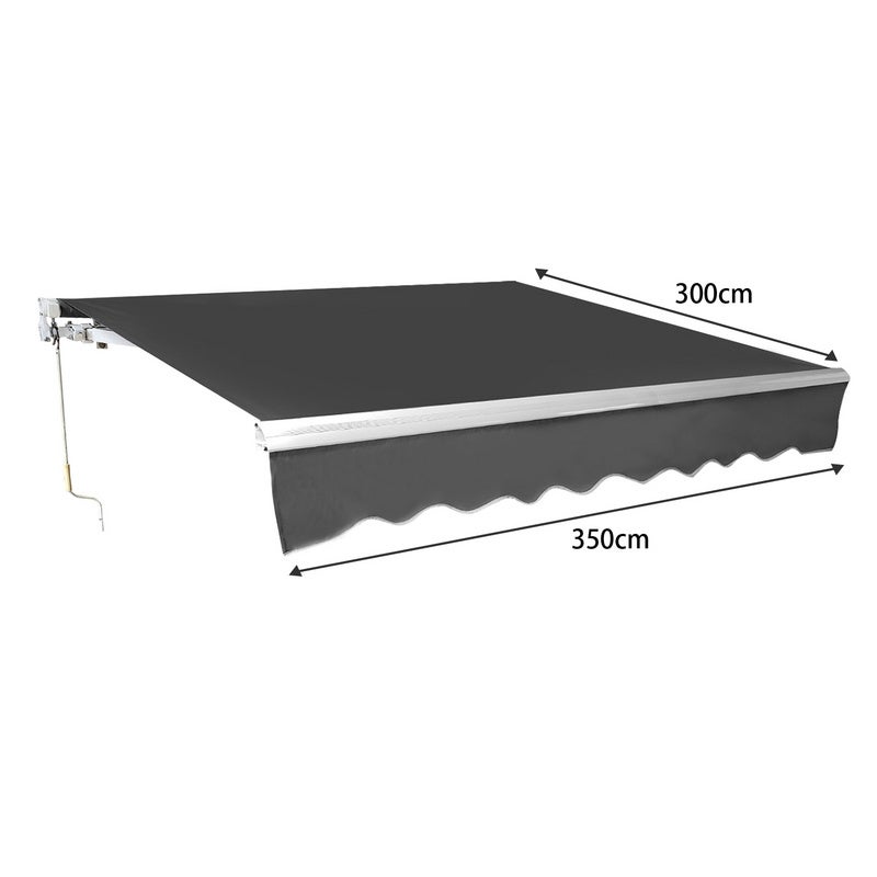 Store Banne Gris 350x300cm de Contrôle Manuel Auvent Rétractable aluminium+polyester avec Manivelle Revêtement PA pour terrasse/toit - 2