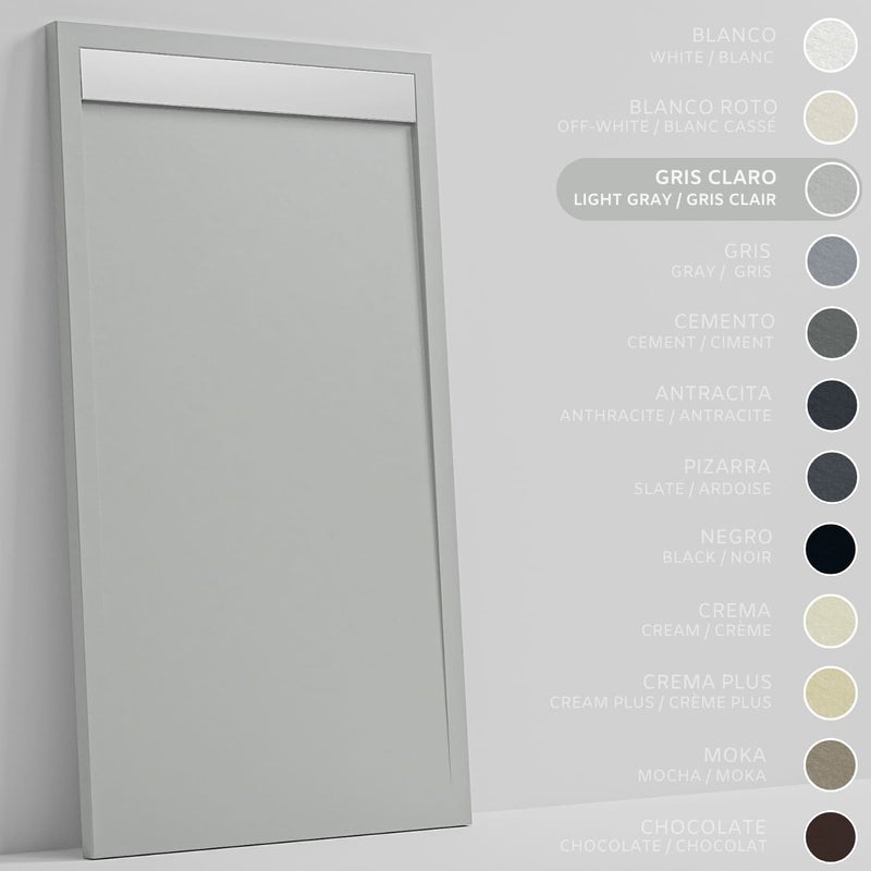 SOULHOME Brodzik prysznicowy– Żywica– Gel Coat– Gładka/Kamienna tekstura – Antypoślizgowy – jasnoszary- 140X70- Niski 3cm– Ruszt INOX