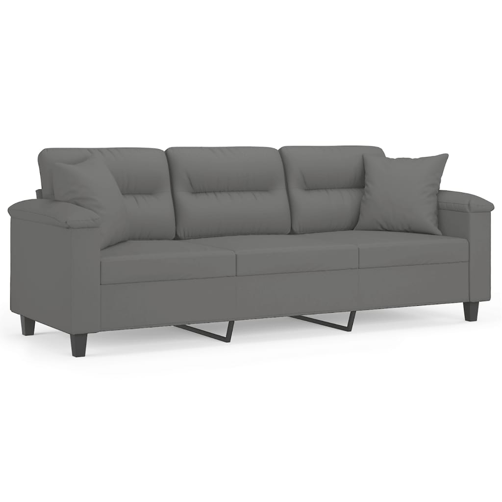 Sofá de 3 plazas | sofá de salón | sofá de descanso con cojines tela microfibra gris oscuro 180 cm cfw57467